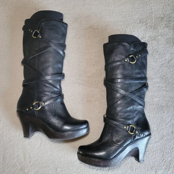Michael Kors black leather round toe mid calf heeled boots size 8 - Picture 4 of 16